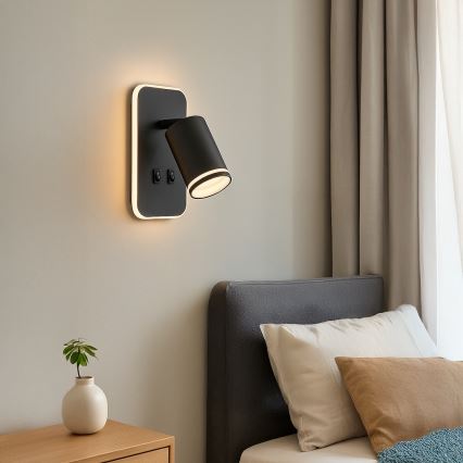 Applique murale LED spot PIPE 1xGU10/10W/230V + LED/6W noire