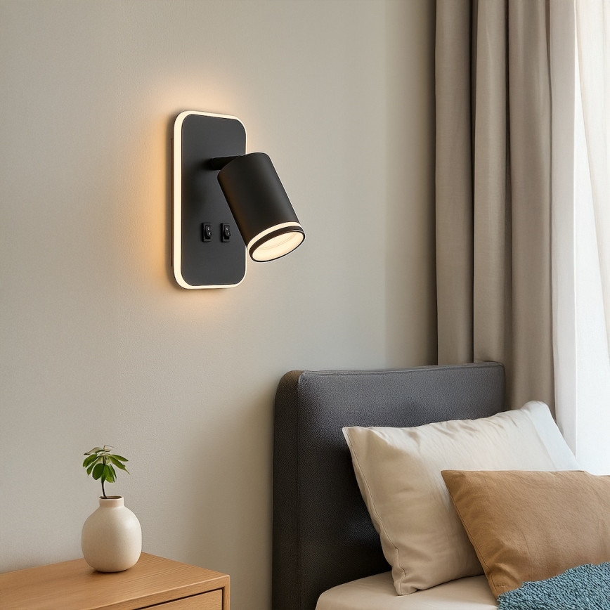 Applique murale LED spot PIPE 1xGU10/10W/230V + LED/6W noire