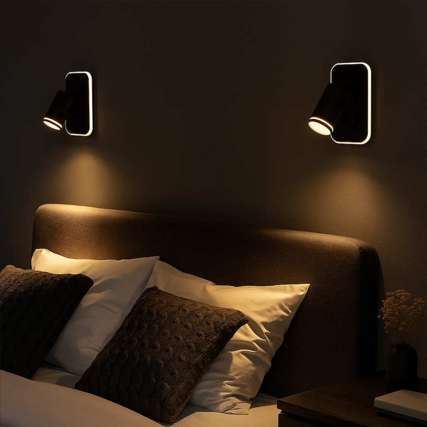 Applique murale LED spot PIPE 1xGU10/10W/230V + LED/6W noire
