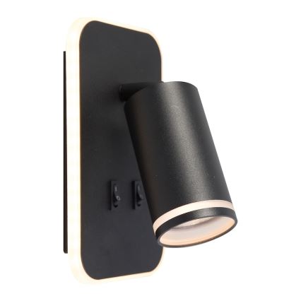 Applique murale LED spot PIPE 1xGU10/10W/230V + LED/6W noire