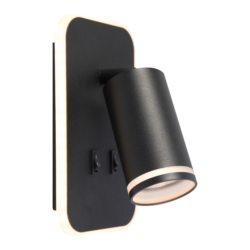 Applique murale LED spot PIPE 1xGU10/10W/230V + LED/6W noire