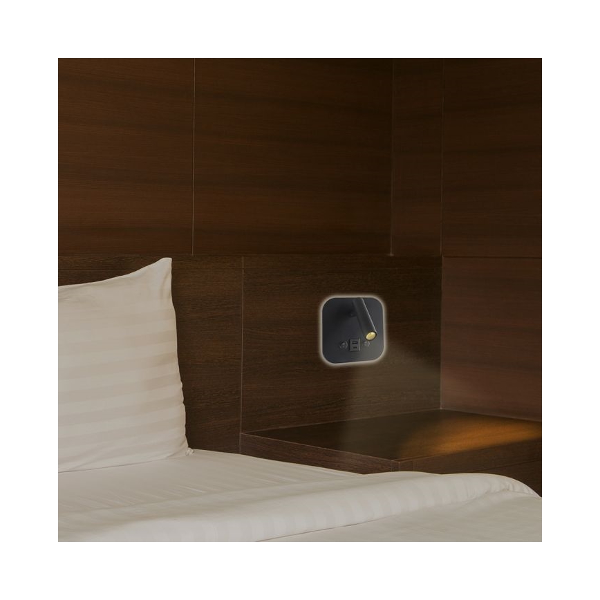 Applique murale orientable LED avec port USB LED/8W/230V 3000K noire