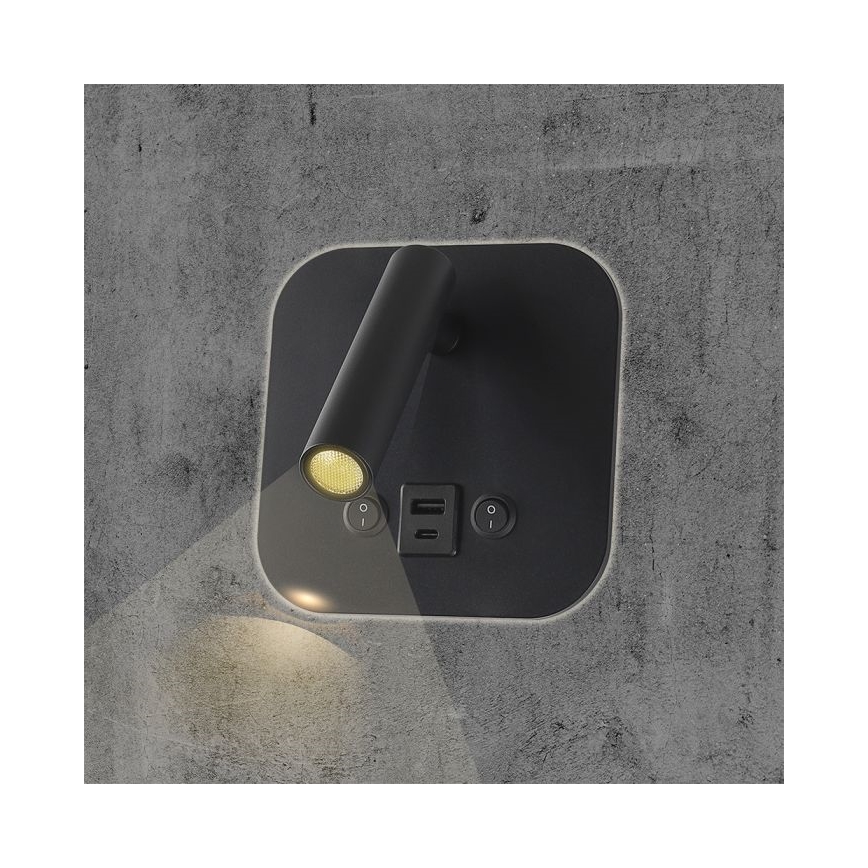 Applique murale orientable LED avec port USB LED/8W/230V 3000K noire