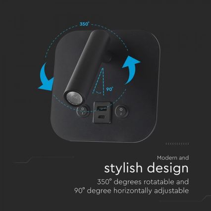 Applique murale orientable LED avec port USB LED/8W/230V 3000K noire