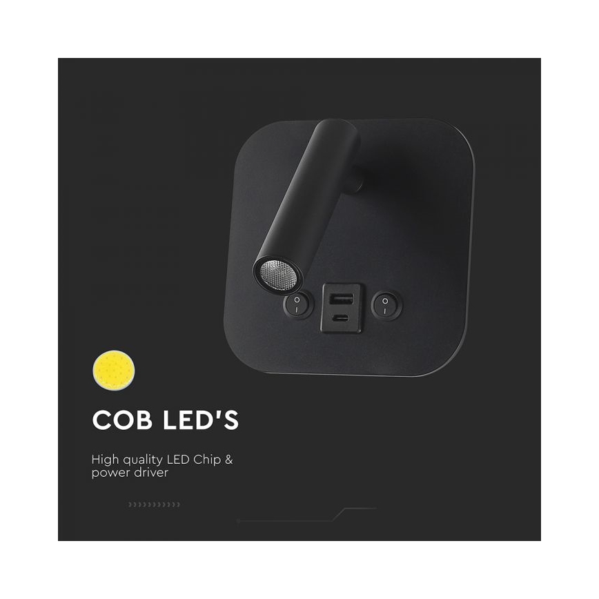 Applique murale orientable LED avec port USB LED/8W/230V 3000K noire