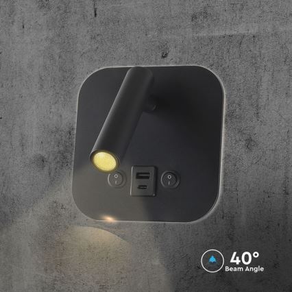 Applique murale orientable LED avec port USB LED/8W/230V 3000K noire