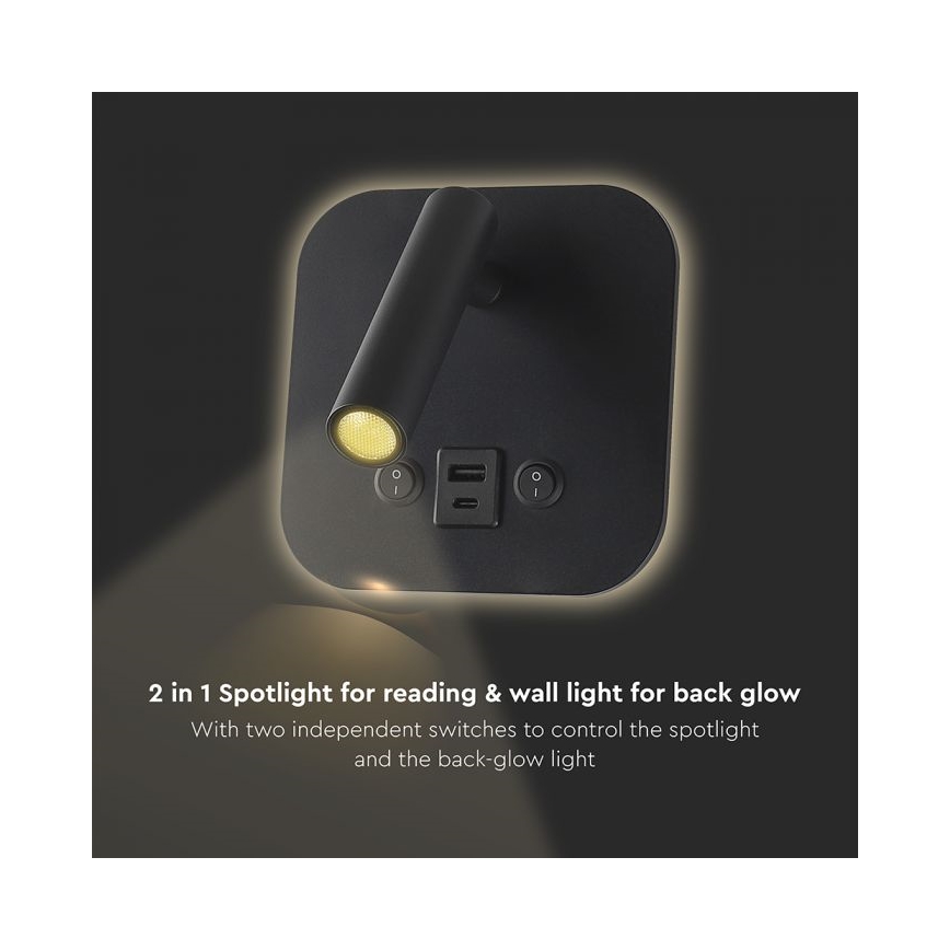 Applique murale orientable LED avec port USB LED/8W/230V 3000K noire