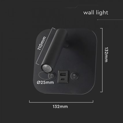 Applique murale orientable LED avec port USB LED/8W/230V 3000K noire