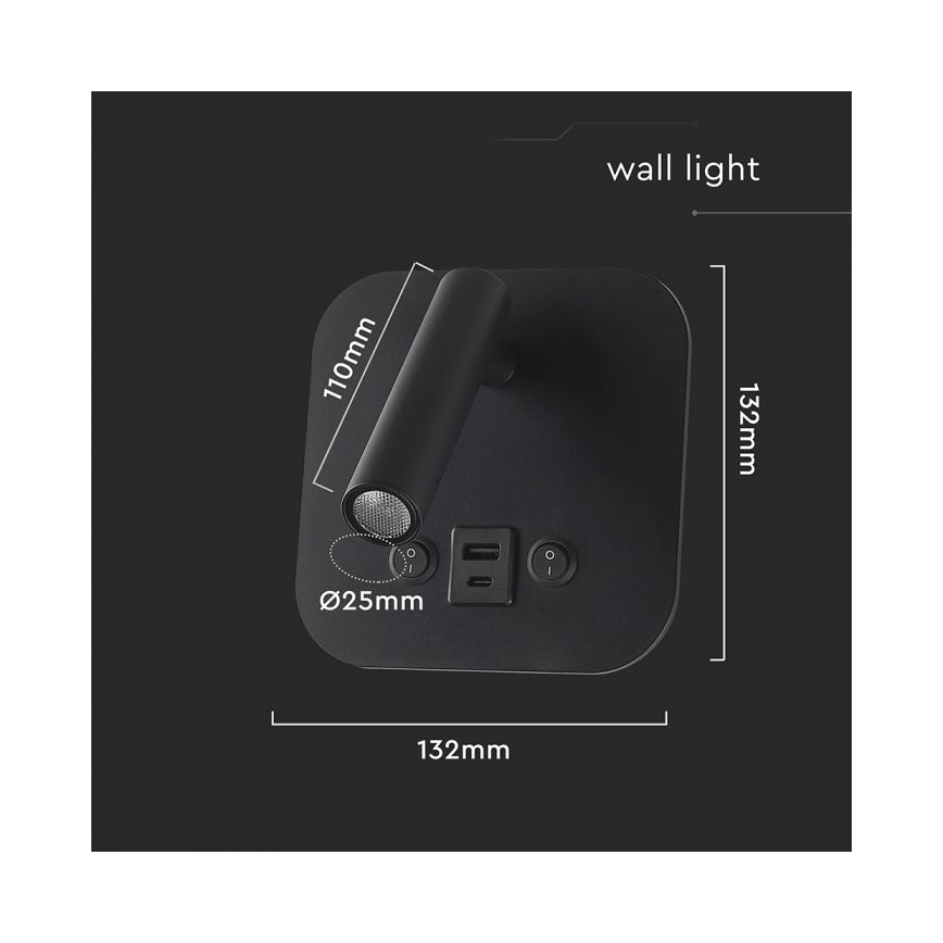 Applique murale orientable LED avec port USB LED/8W/230V 3000K noire
