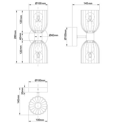 Applique murale PIEGA 2xE14/10W/230V laiton/noir fumé