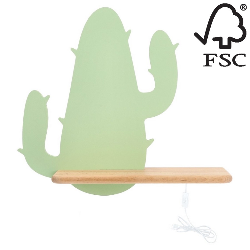 Applique murale pour enfant avec étagère CACTUS LED/4W/230V vert/bois - certifié FSC