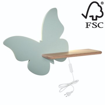 Applique murale pour enfant avec une étagère BUTTERFLY LED/5W/230V vert/bois - certifié FSC