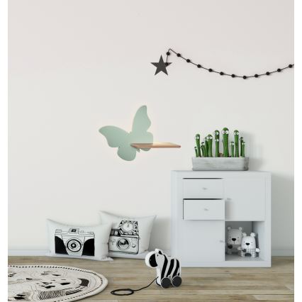 Applique murale pour enfant avec une étagère BUTTERFLY LED/5W/230V vert/bois - certifié FSC