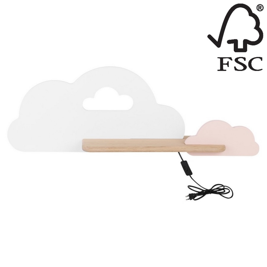 Applique murale pour enfants avec étagère CLOUD LED/5W/230V Blanc/Rose - certifié FSC