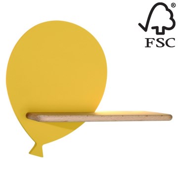 Applique murale pour enfants avec une étagère BALLOON LED/4W/230V jaune/bois - certifié FSC