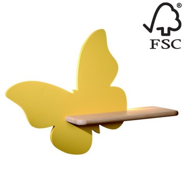 Applique murale pour enfants avec une étagère BUTTERFLY LED/5W/230V jaune/bois - certifié FSC