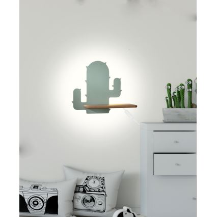 Applique murale pour enfants avec une étagère CACTUS LED/4W/230V vert/bois - certifié FSC