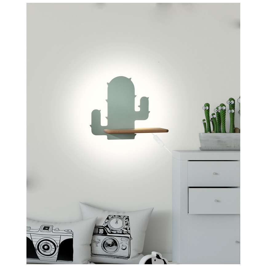 Applique murale pour enfants avec une étagère CACTUS LED/4W/230V vert/bois - certifié FSC