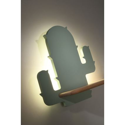 Applique murale pour enfants avec une étagère CACTUS LED/4W/230V vert/bois - certifié FSC