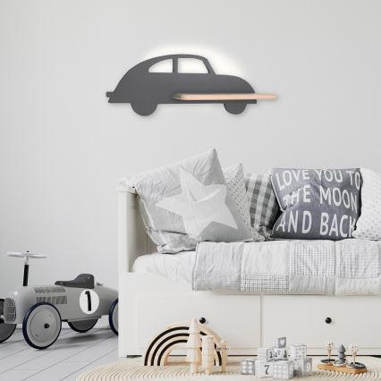 Applique murale pour enfants avec une étagère CAR LED/5W/230V gris/bois - certifié FSC