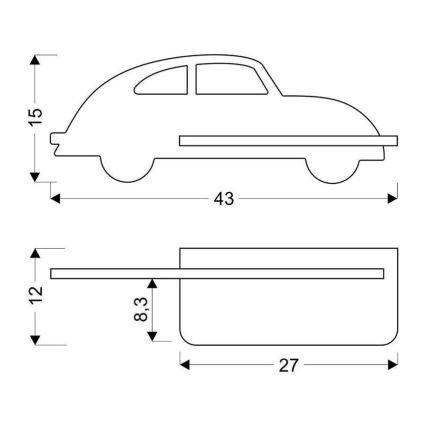 Applique murale pour enfants avec une étagère CAR LED/5W/230V gris/bois - certifié FSC