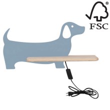 Applique murale pour enfants avec une étagère DOG LED/5W/230V bleu/bois - certifié FSC