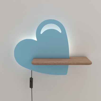 Applique murale pour enfants avec une étagère HEART LED/5W/230V bleu/bois - certifié FSC