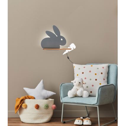 Applique murale pour enfants avec une étagère RABBIT LED/4W/230V gris/blanc/bois - certifié FSC