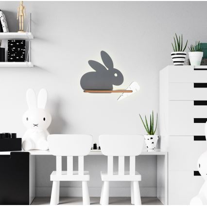 Applique murale pour enfants avec une étagère RABBIT LED/4W/230V gris/blanc/bois - certifié FSC