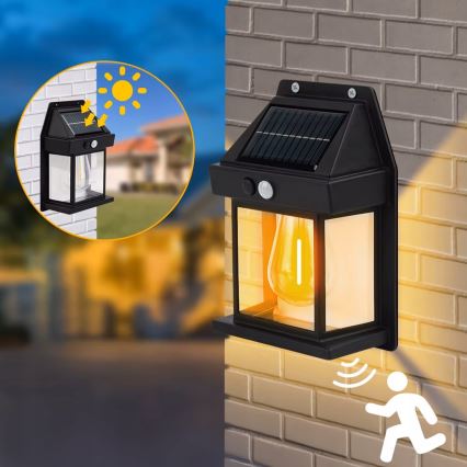 Applique murale solaire à LED avec capteur LED/3,7V 600 mAh IP44 noire