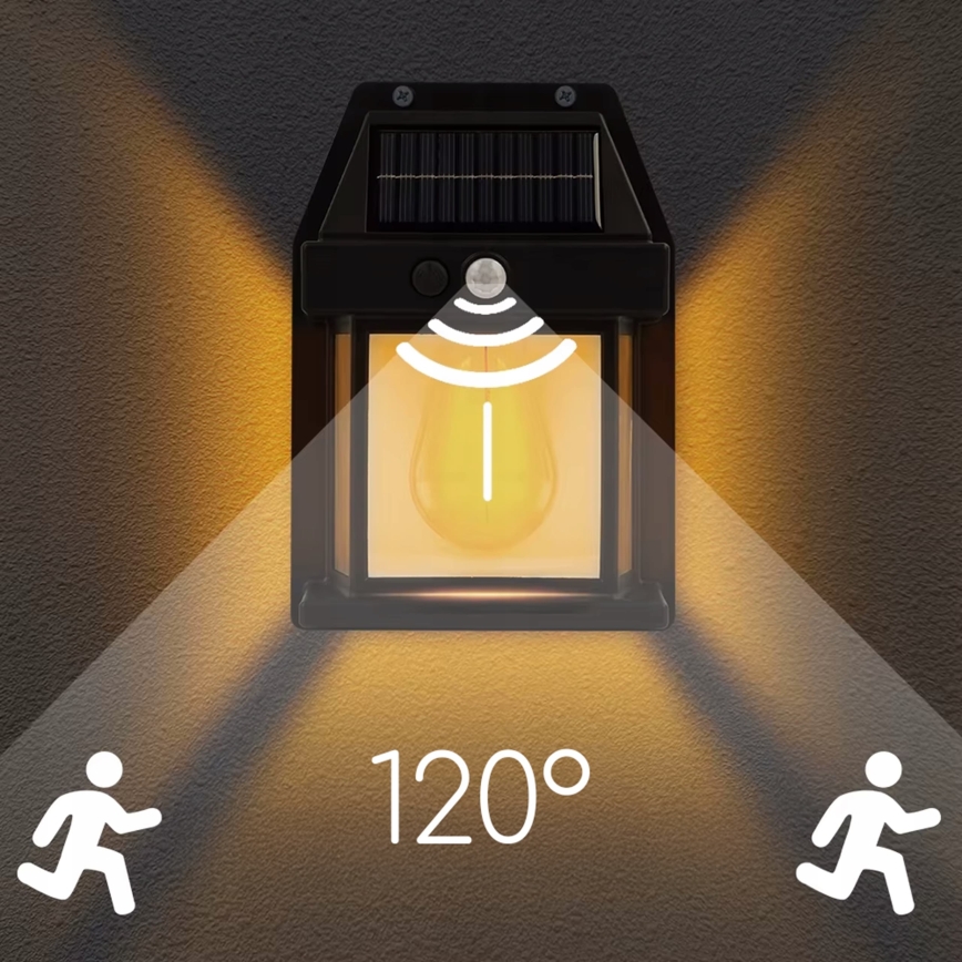 Applique murale solaire à LED avec capteur LED/3,7V 600 mAh IP44 noire