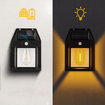 Applique murale solaire à LED avec capteur LED/3,7V 600 mAh IP44 noire