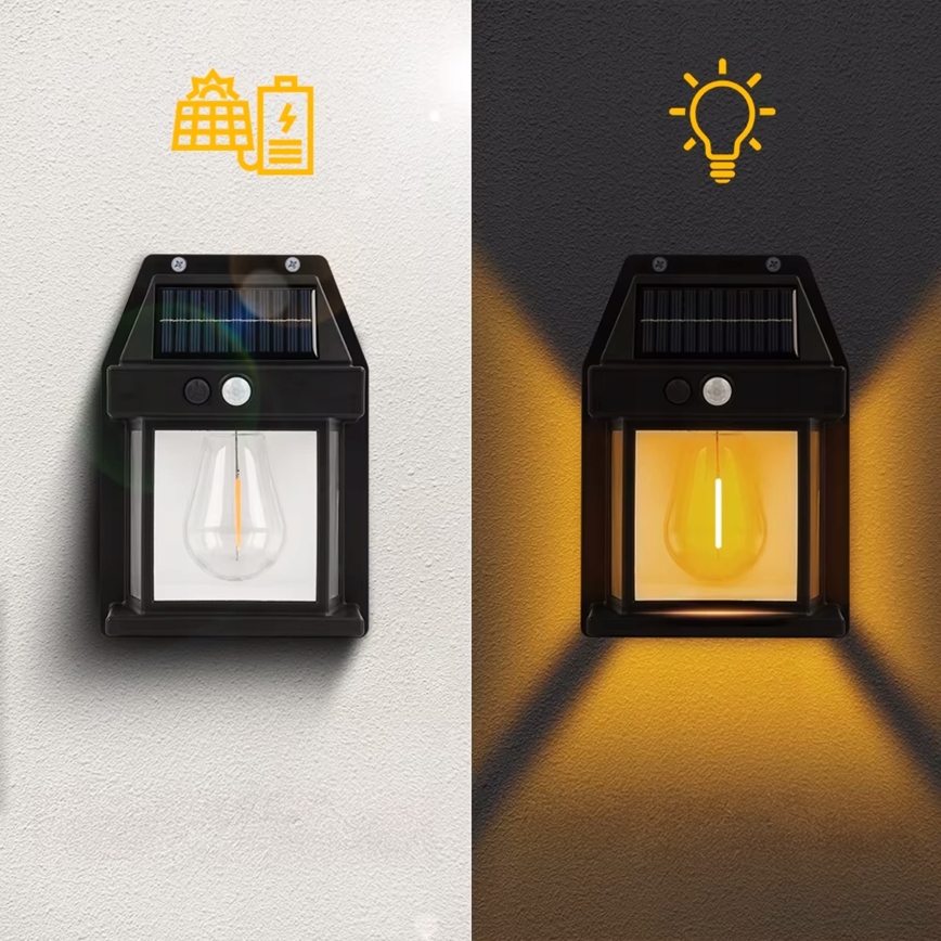 Applique murale solaire à LED avec capteur LED/3,7V 600 mAh IP44 noire