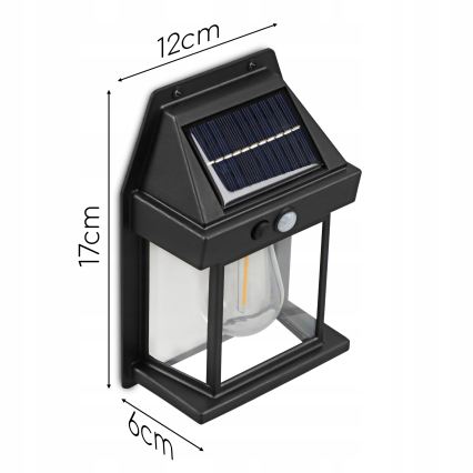 Applique murale solaire à LED avec capteur LED/3,7V 600 mAh IP44 noire