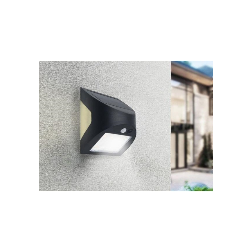 Applique murale solaire LED avec capteur — LED 3 W / 3,7 V / 3000/4000 K / 1200 mAh / IP54, noire