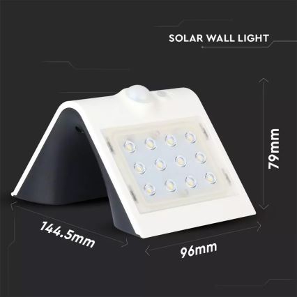 Applique murale solaire avec détecteur LED/1.5W/3,7V IP65 1200 mAh