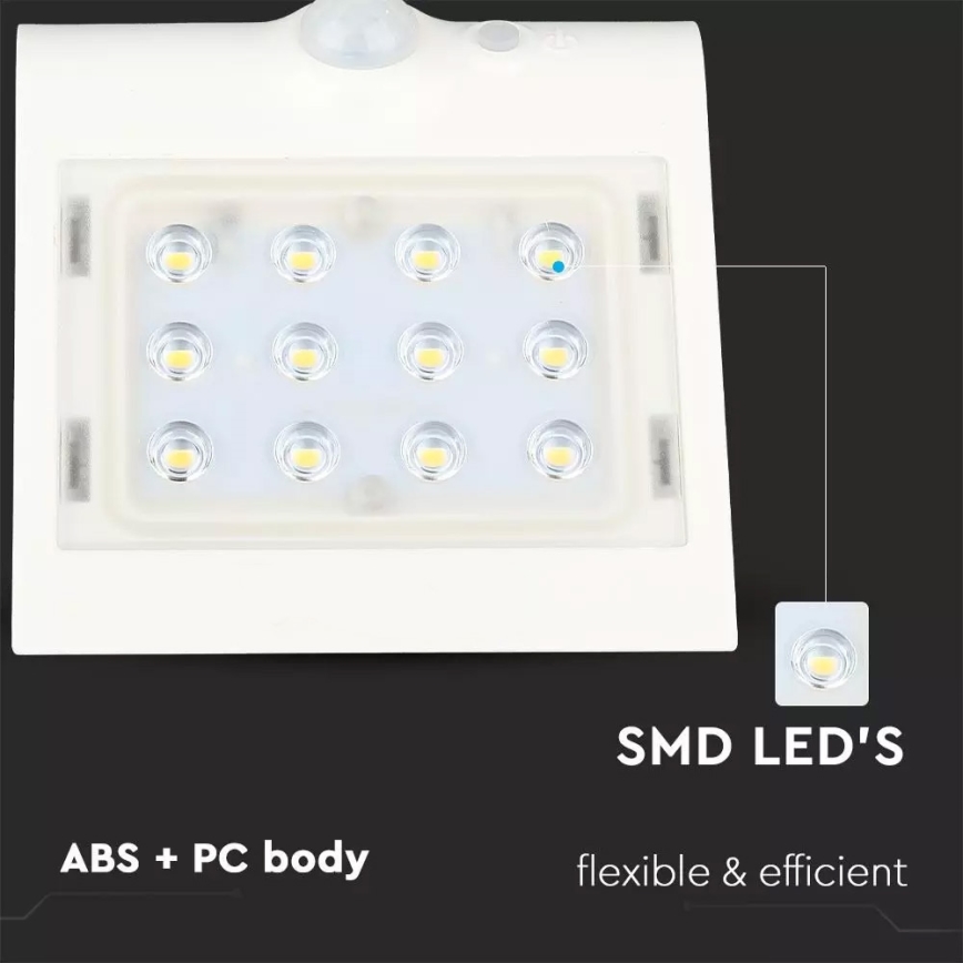 Applique murale solaire avec détecteur LED/1.5W/3,7V IP65 1200 mAh