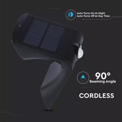 Applique murale solaire avec détecteur LED/1.5W/3,7V IP65 1200 mAh
