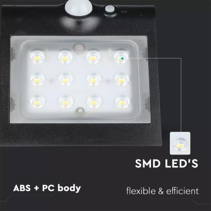Applique murale solaire avec détecteur LED/1.5W/3,7V IP65 1200 mAh