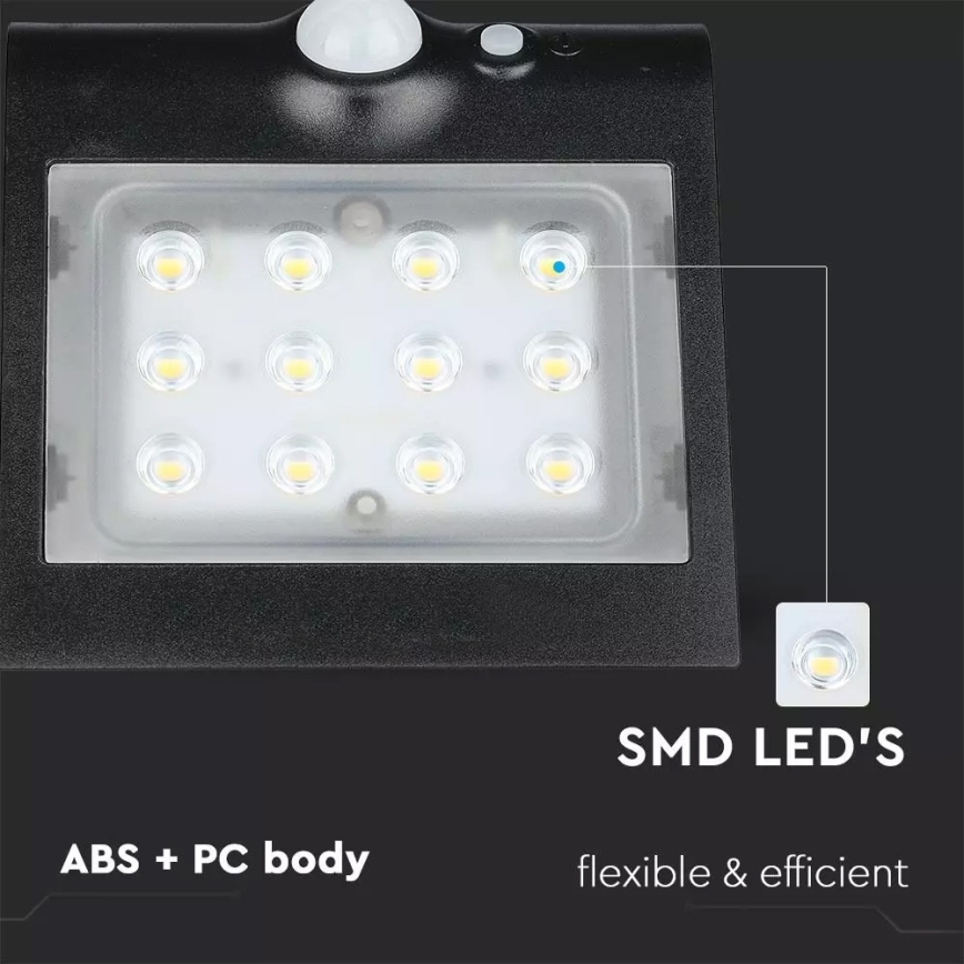 Applique murale solaire avec détecteur LED/1.5W/3,7V IP65 1200 mAh