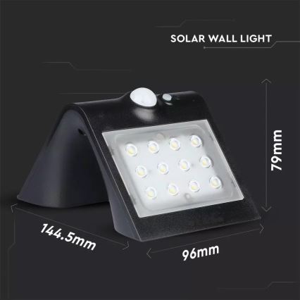 Applique murale solaire avec détecteur LED/1.5W/3,7V IP65 1200 mAh