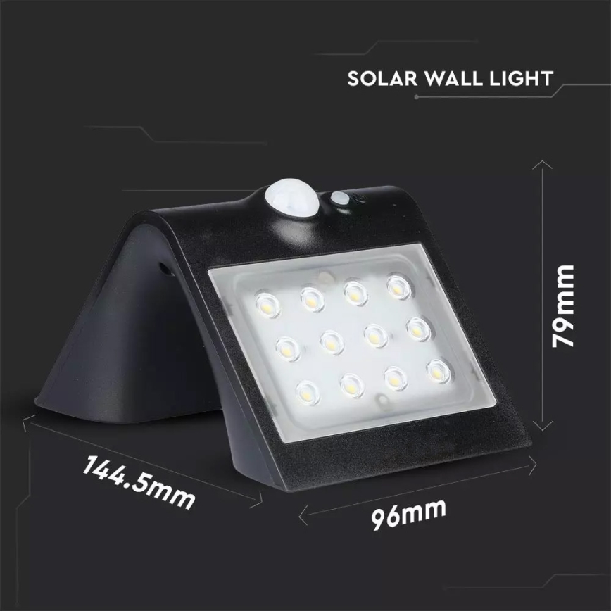 Applique murale solaire avec détecteur LED/1.5W/3,7V IP65 1200 mAh