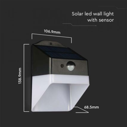 Applique murale solaire avec détecteur LED/2W/3,7V 4000K IP65 1200 mAh
