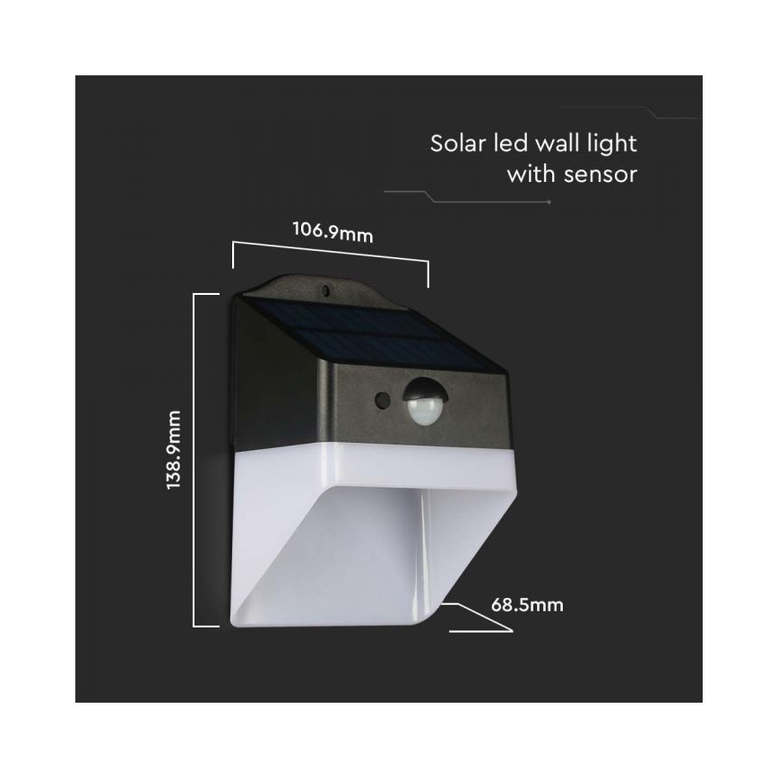 Applique murale solaire avec détecteur LED/2W/3,7V 4000K IP65 1200 mAh