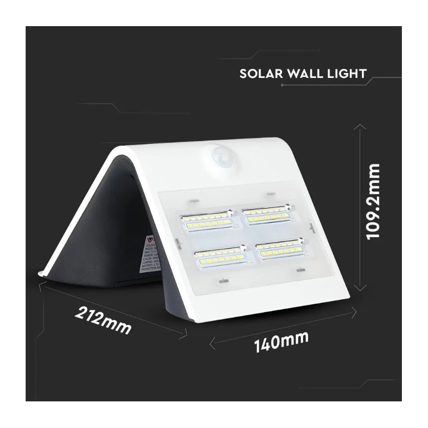Applique murale solaire avec détecteur LED/3W/3,7V 3000/4000K IP65 2000 mAh blanc