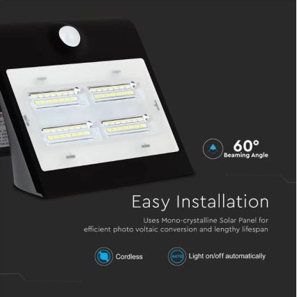 Applique murale solaire avec détecteur LED/3W/3,7V 3000/4000K IP65 noir