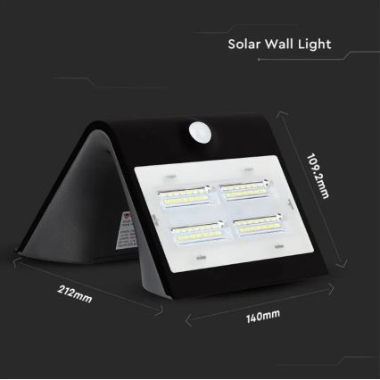 Applique murale solaire avec détecteur LED/3W/3,7V 3000/4000K IP65 noir