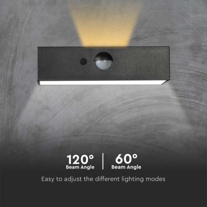 Applique murale solaire avec détecteur LED/3W/3,7V 3000K/4000K IP65 1200 mAh noir