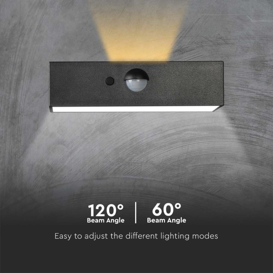 Applique murale solaire avec détecteur LED/3W/3,7V 3000K/4000K IP65 1200 mAh noir