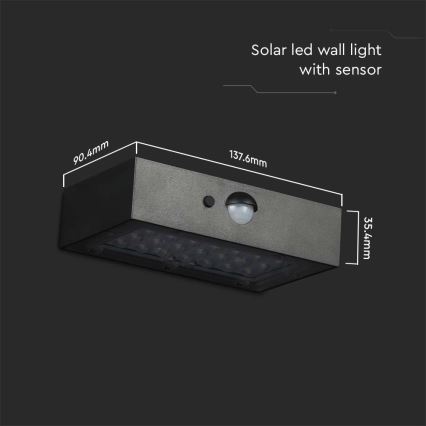 Applique murale solaire avec détecteur LED/3W/3,7V 3000K/4000K IP65 1200 mAh noir